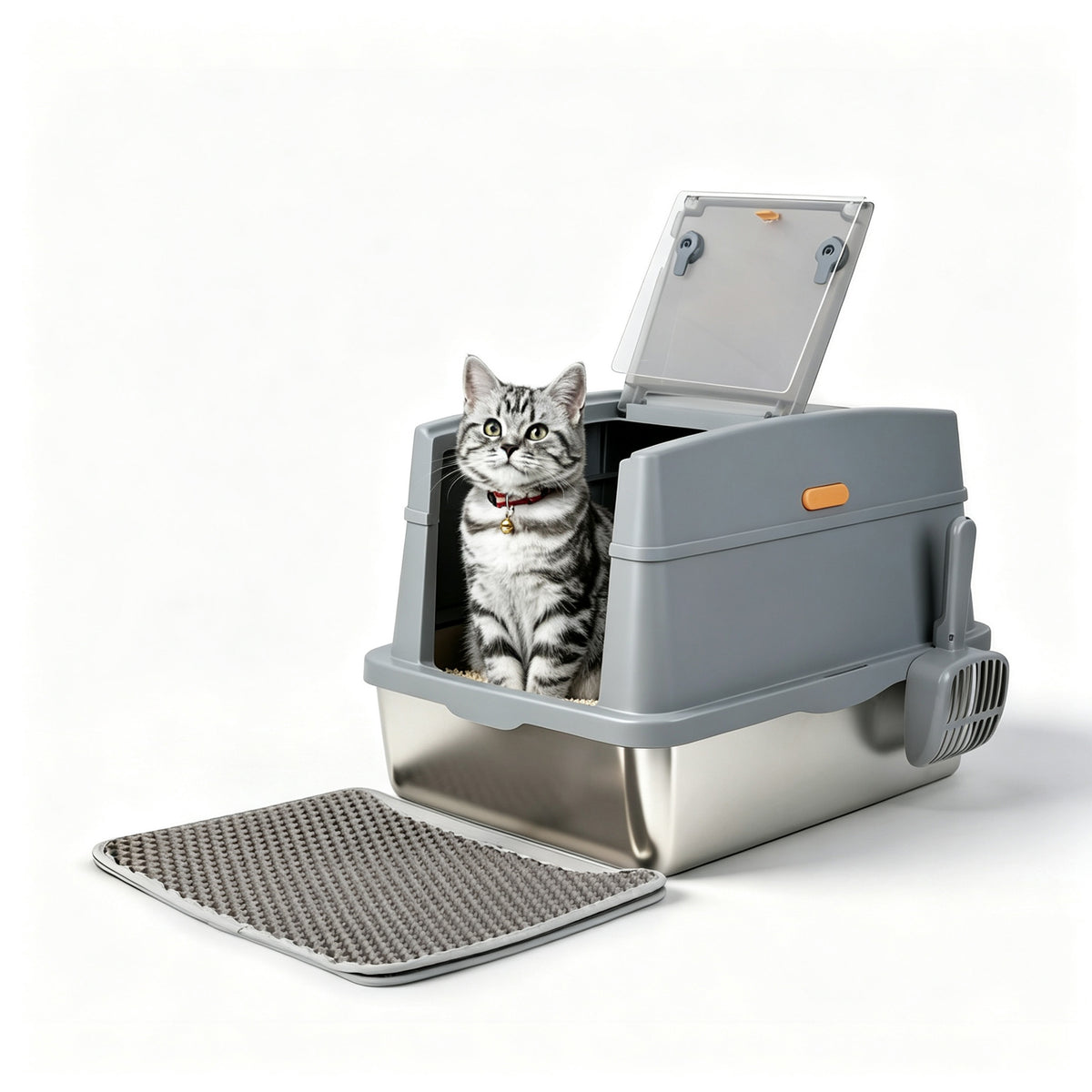 Go Fresh - Cat Litter Box Hooded Stainless Steel Base