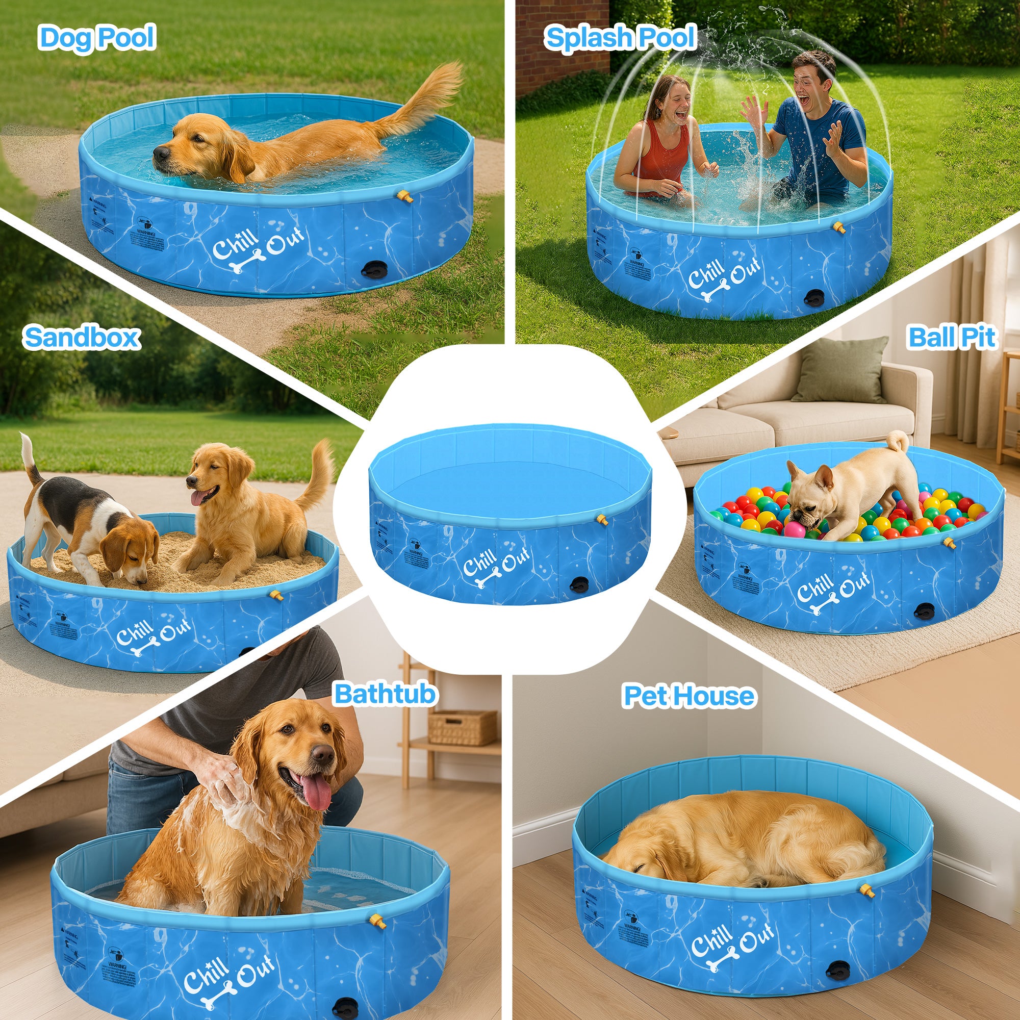 Chill Out - Dog Pool - 2-in-1 Foldable Sprinking Pool  for Outdoor Backyard