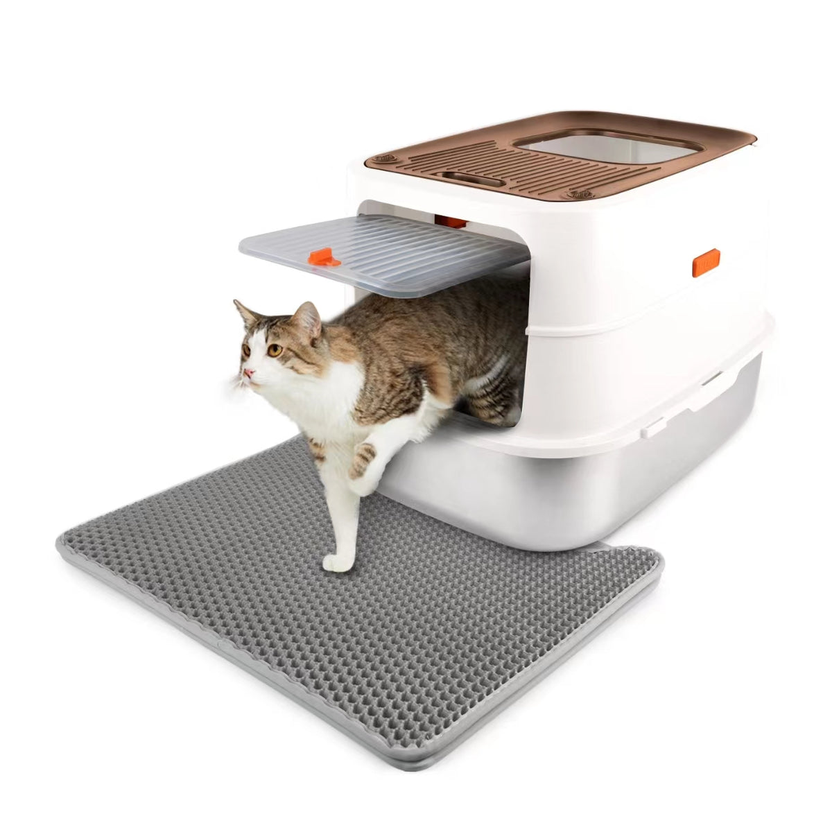 Go Fresh - Cat Litter Box - 2 Entries Hooded Cat Litter Box With Stainless Steel Base