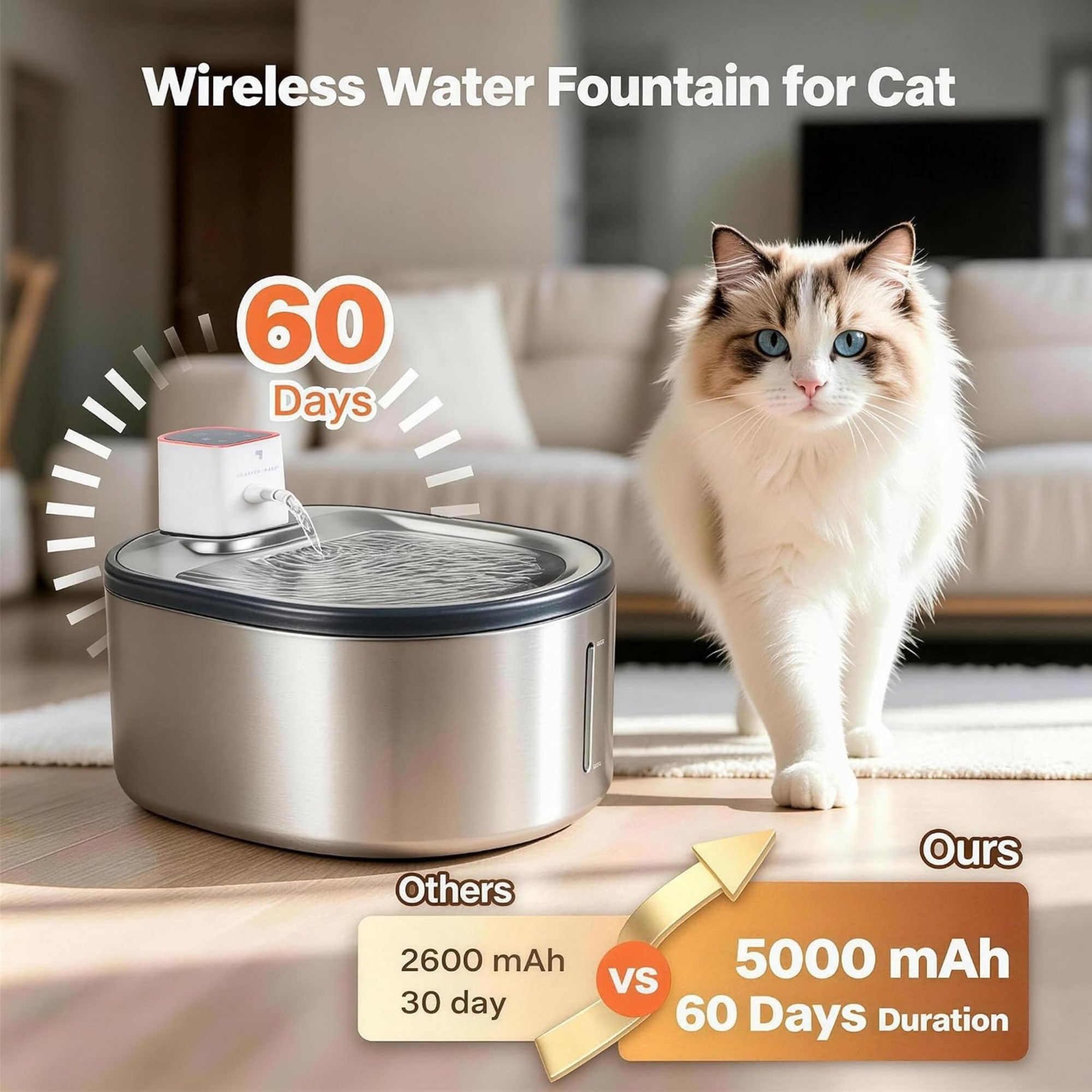 StilFlow 4 Cordless Stainless Steel Pet Water Fountain, 4L