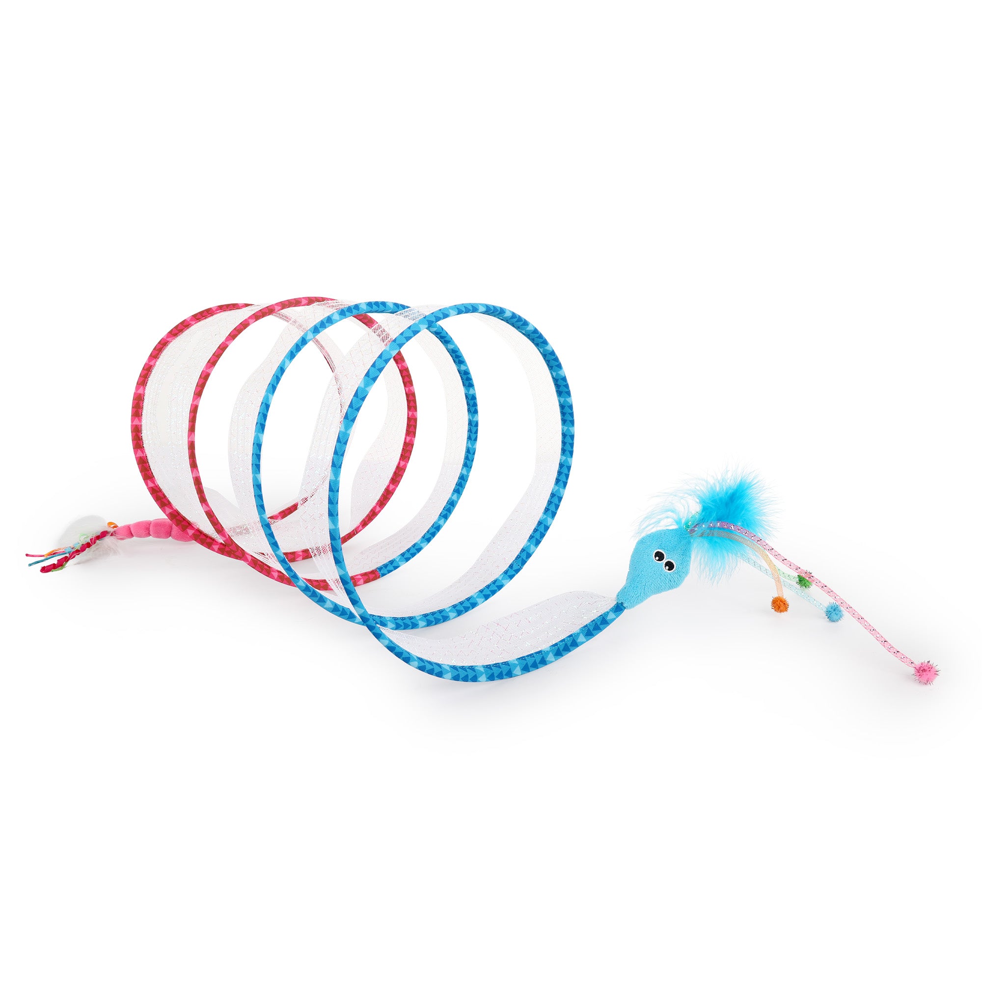 Modern Cat Spiral Cat Tunnel Toy, Blue & Pink Foldable Spring Tunnel with Teaser