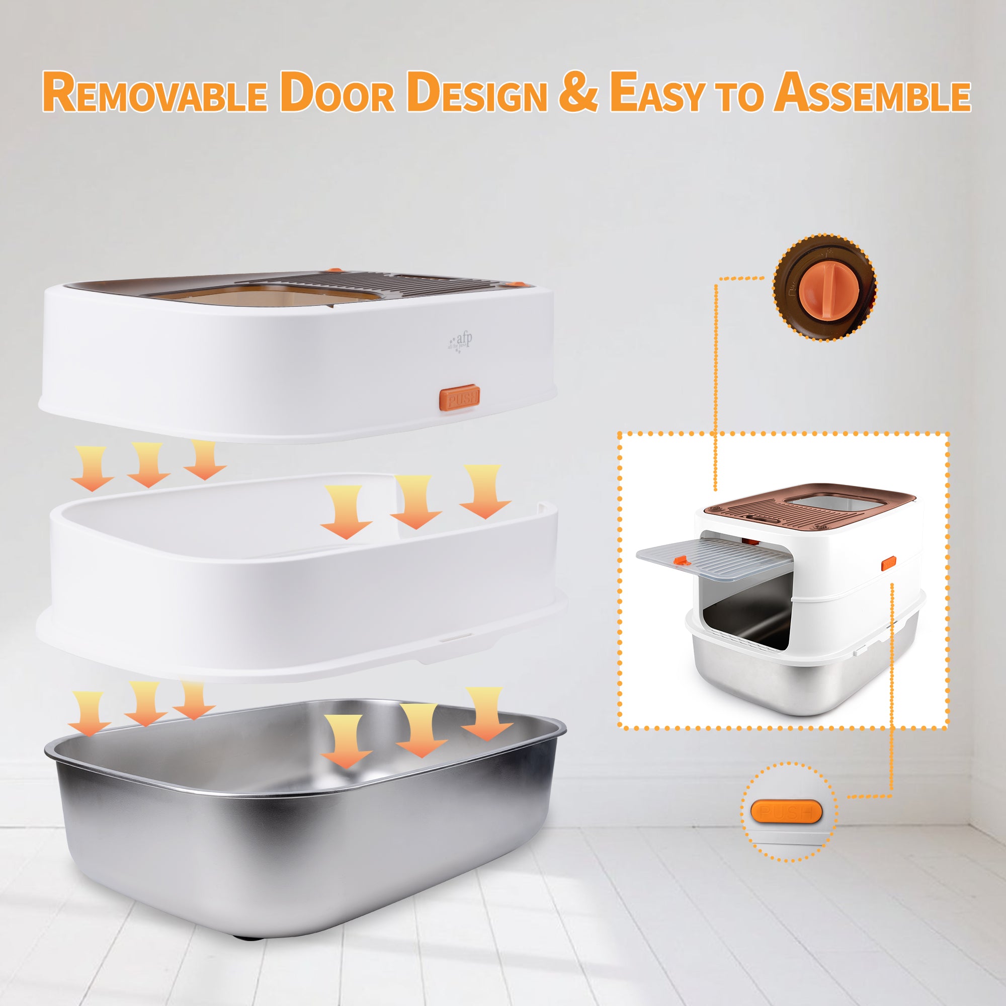 Go Fresh - Cat Litter Box - 2 Entries Hooded Cat Litter Box With Stainless Steel Base