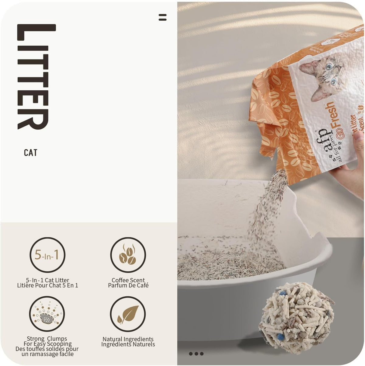 Natural 5 in 1 Mixed Clumping Cat Litter with Recycled Coffee Grounds