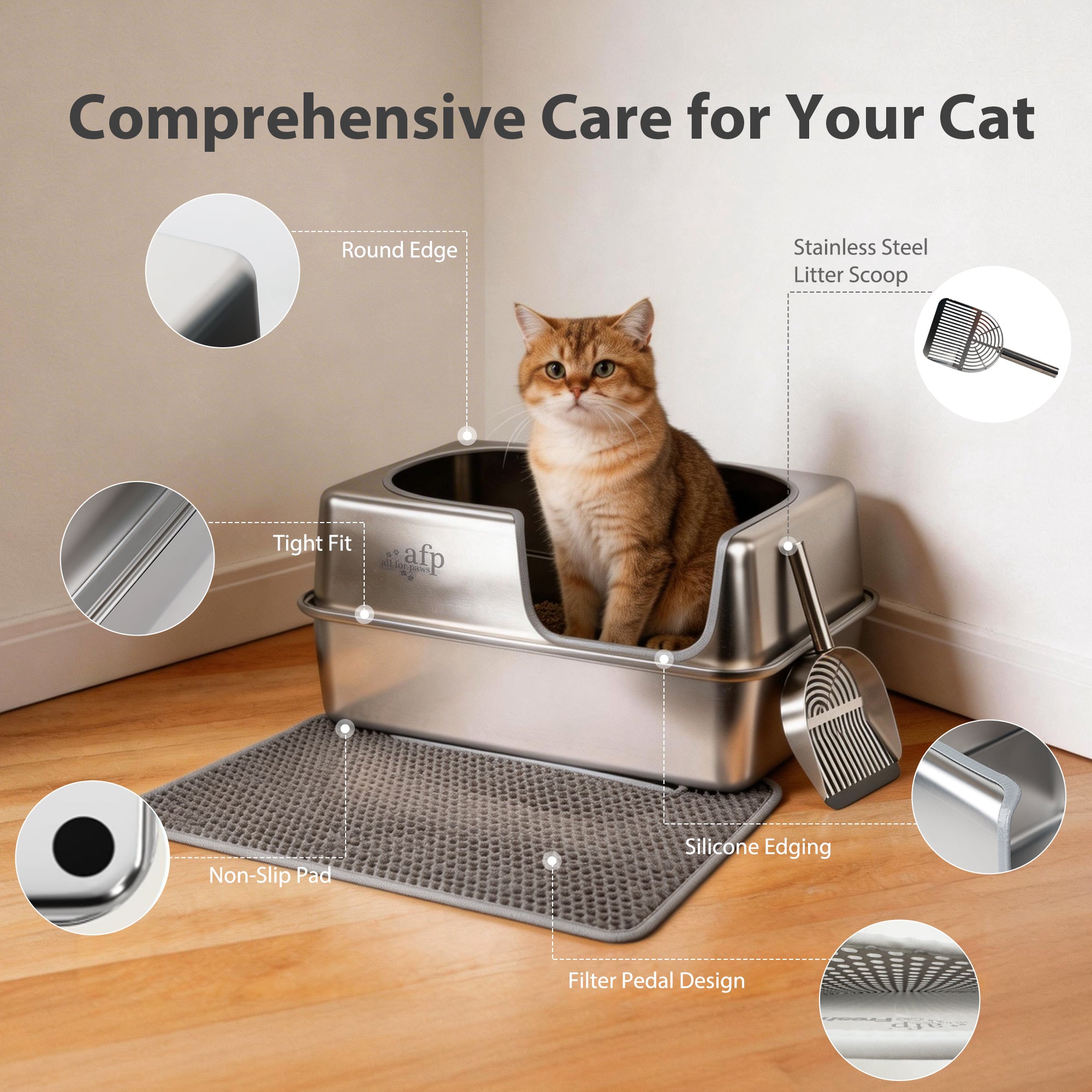 AFP FurLoo Side Entrance Stainless Steel Cat Litter Box (Item# 2462)