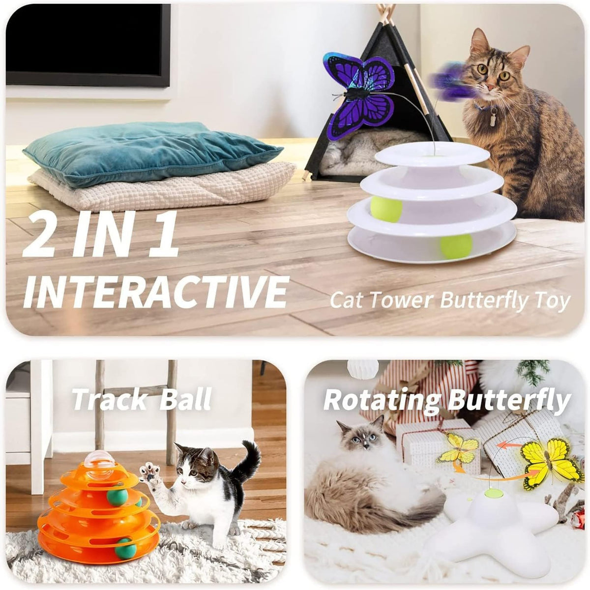 Interactives - Cat Toys - Tower Of Tracks With Butterfly