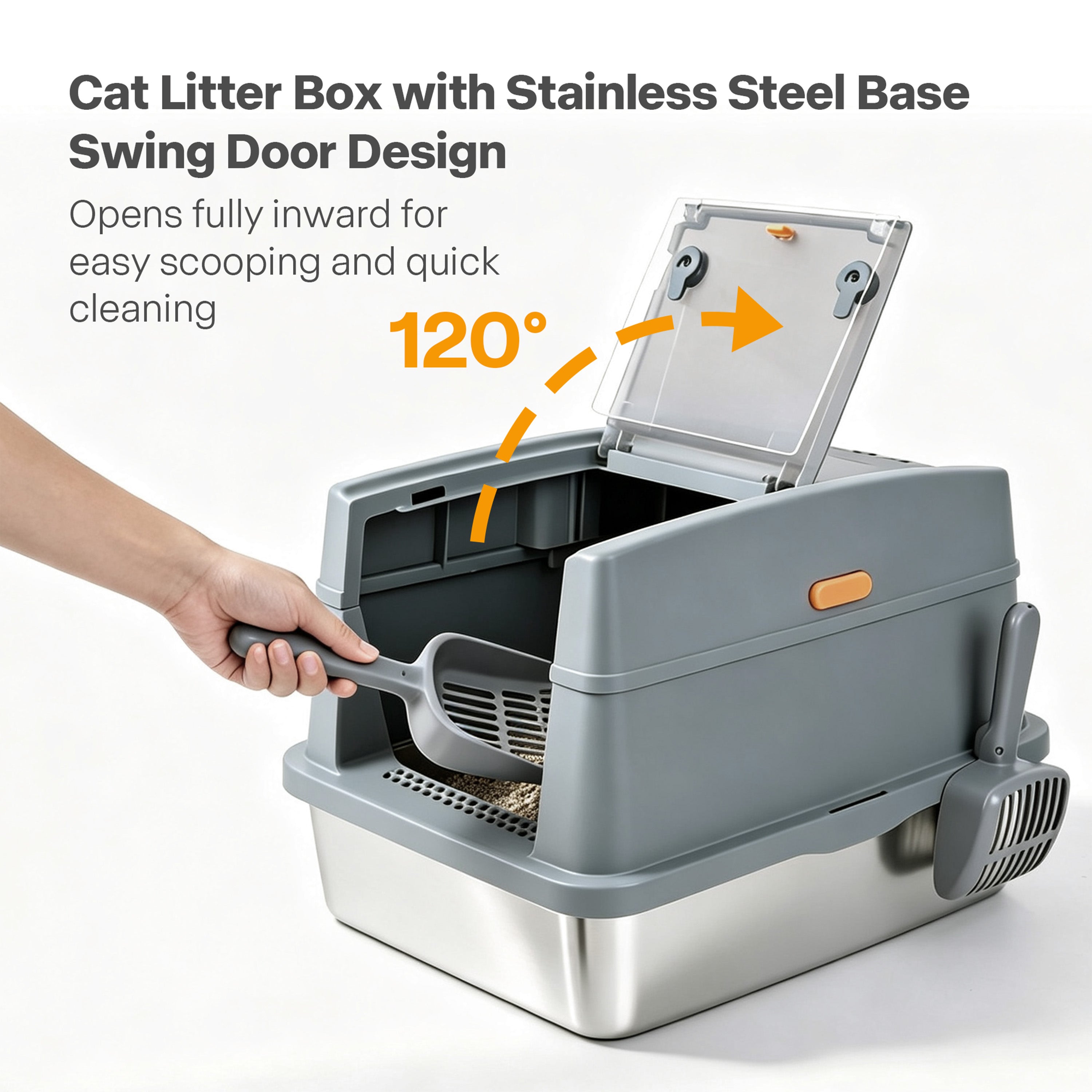 Go Fresh - Cat Litter Box Hooded Stainless Steel Base
