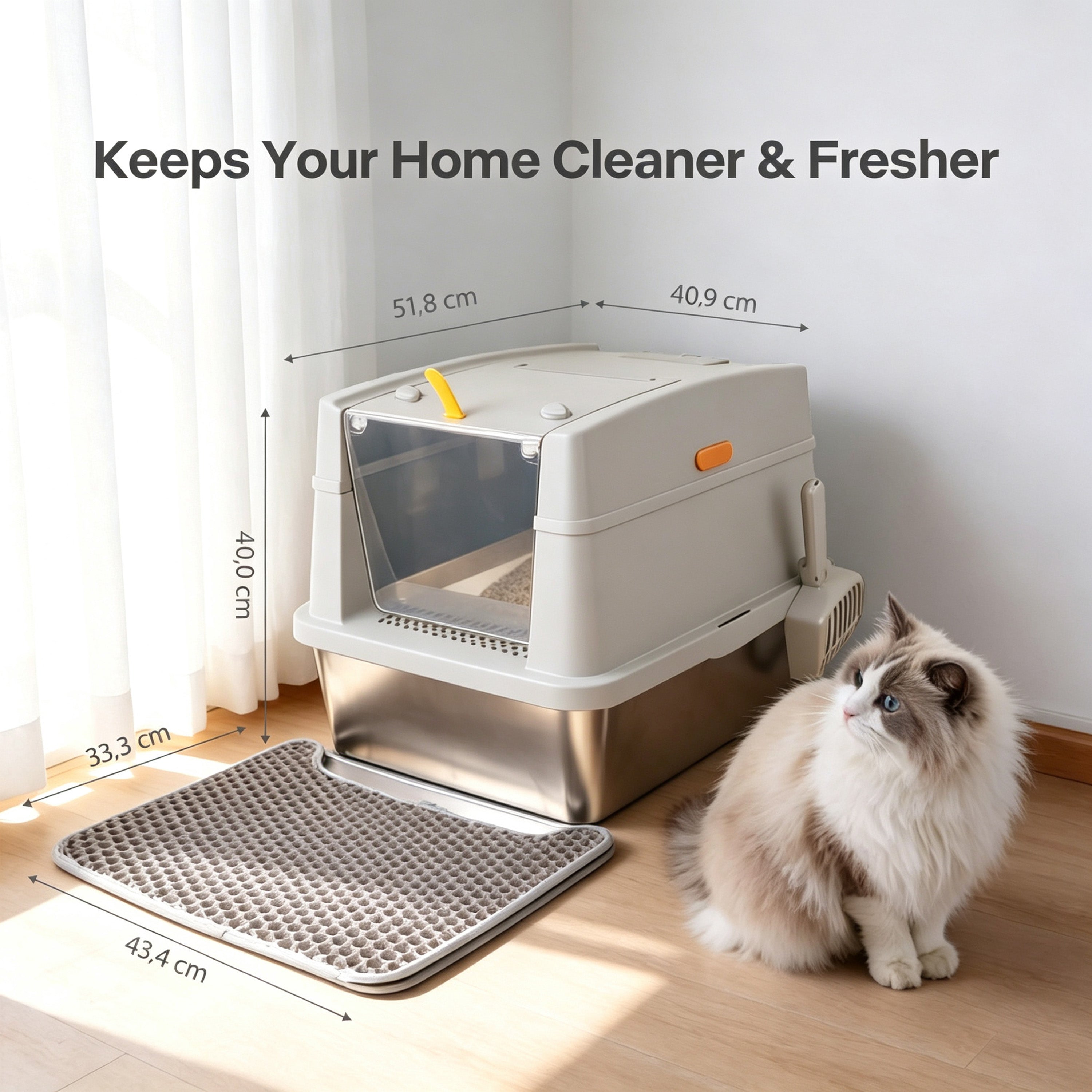 Go Fresh - Cat Litter Box Hooded Stainless Steel Base