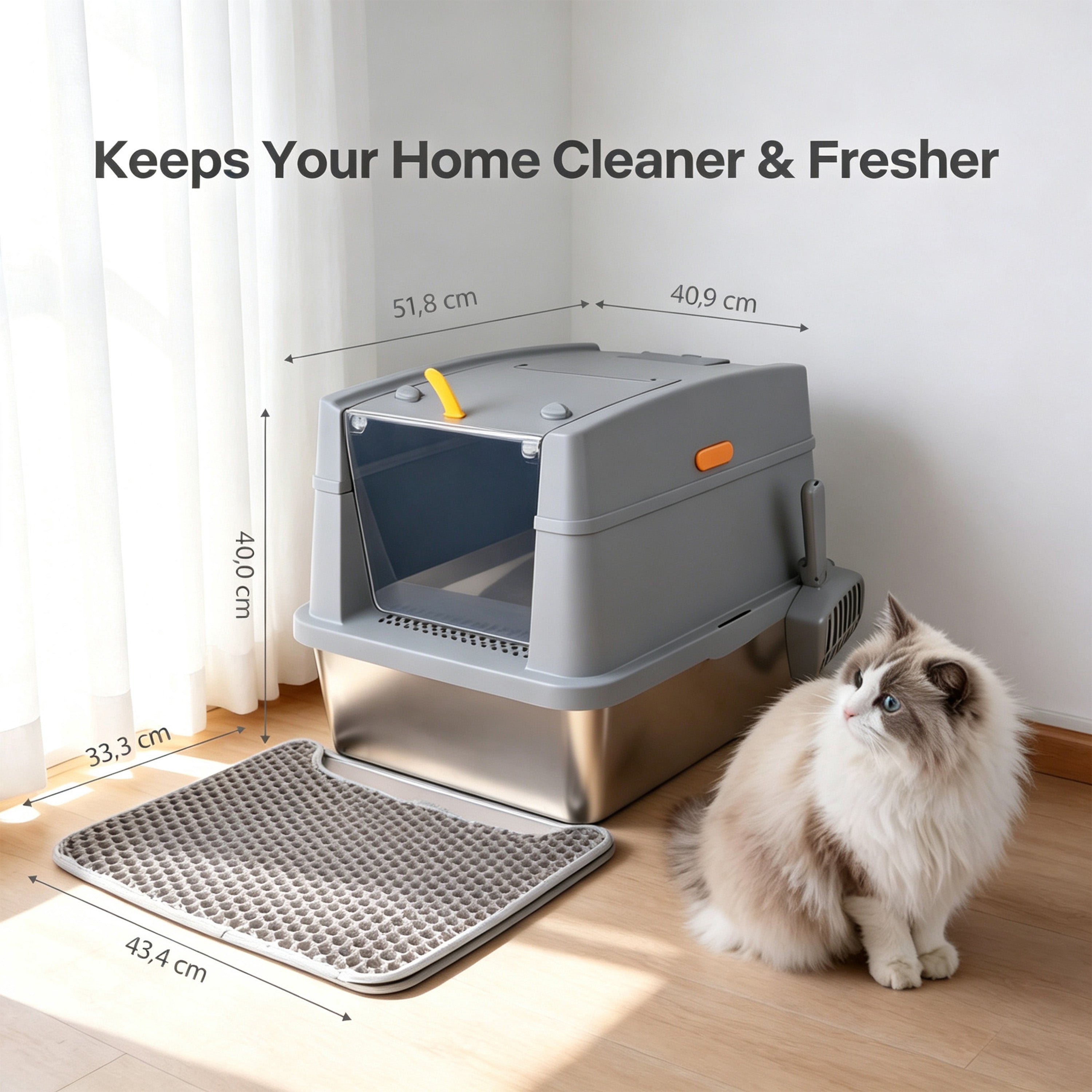 Go Fresh - Cat Litter Box Hooded Stainless Steel Base