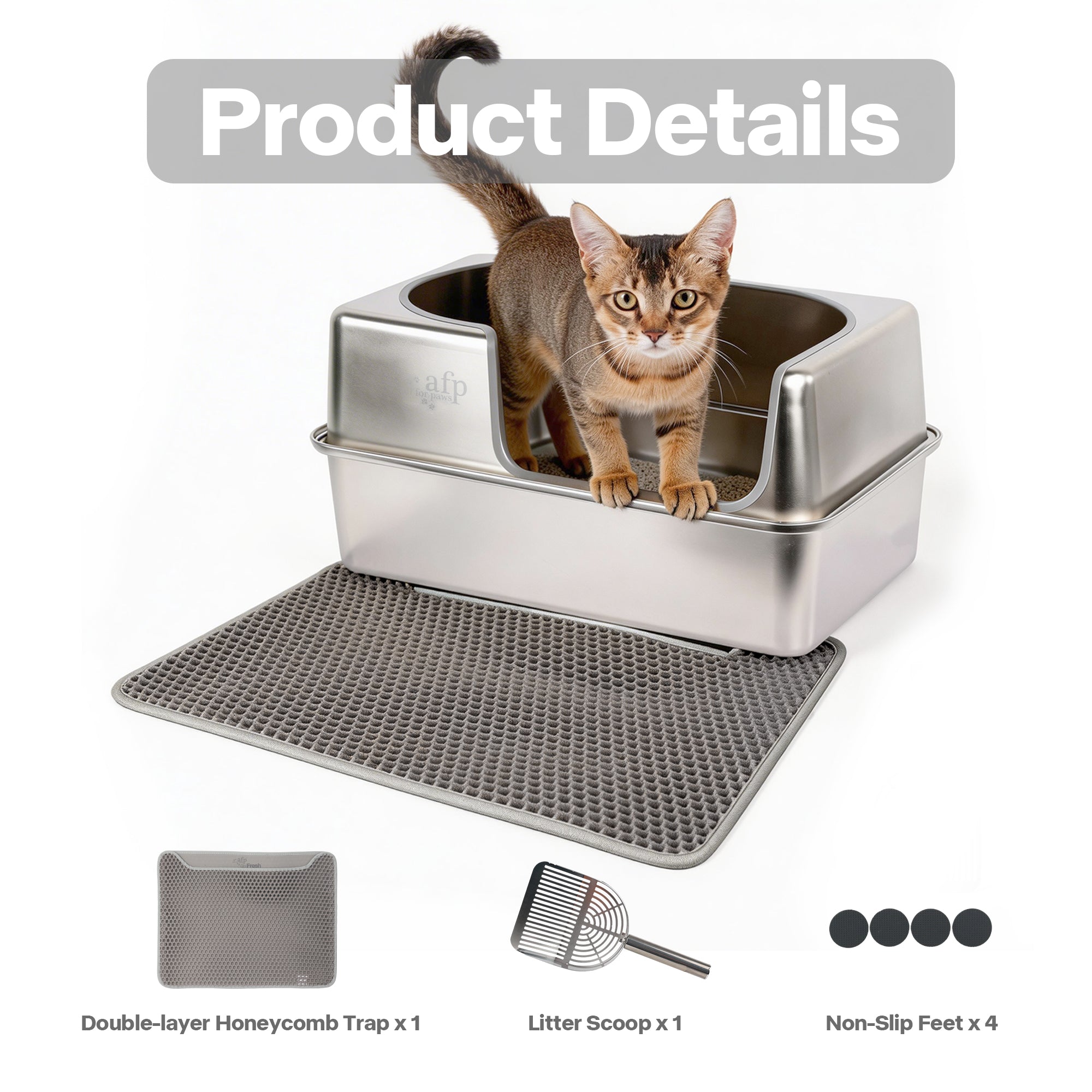 AFP FurLoo Side Entrance Stainless Steel Cat Litter Box (Item# 2462)