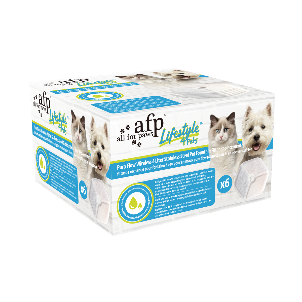Lifestyle 4 Pets - Pura Flow Wirelss 4 Liter Stainless Steel Pet Fountain Filter Replement-6pk