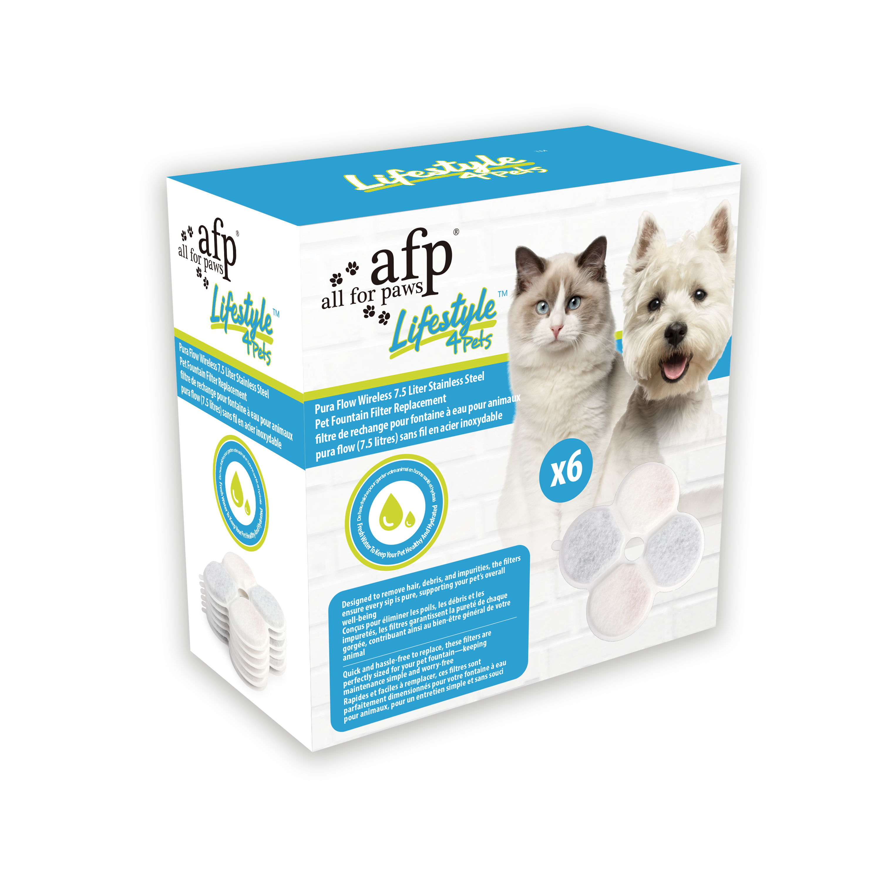 Lifestyle 4 Pets - Pure Flow Wireless 7.5 Liter Stainless Steel Pet Fountain Filter Replement -6pk