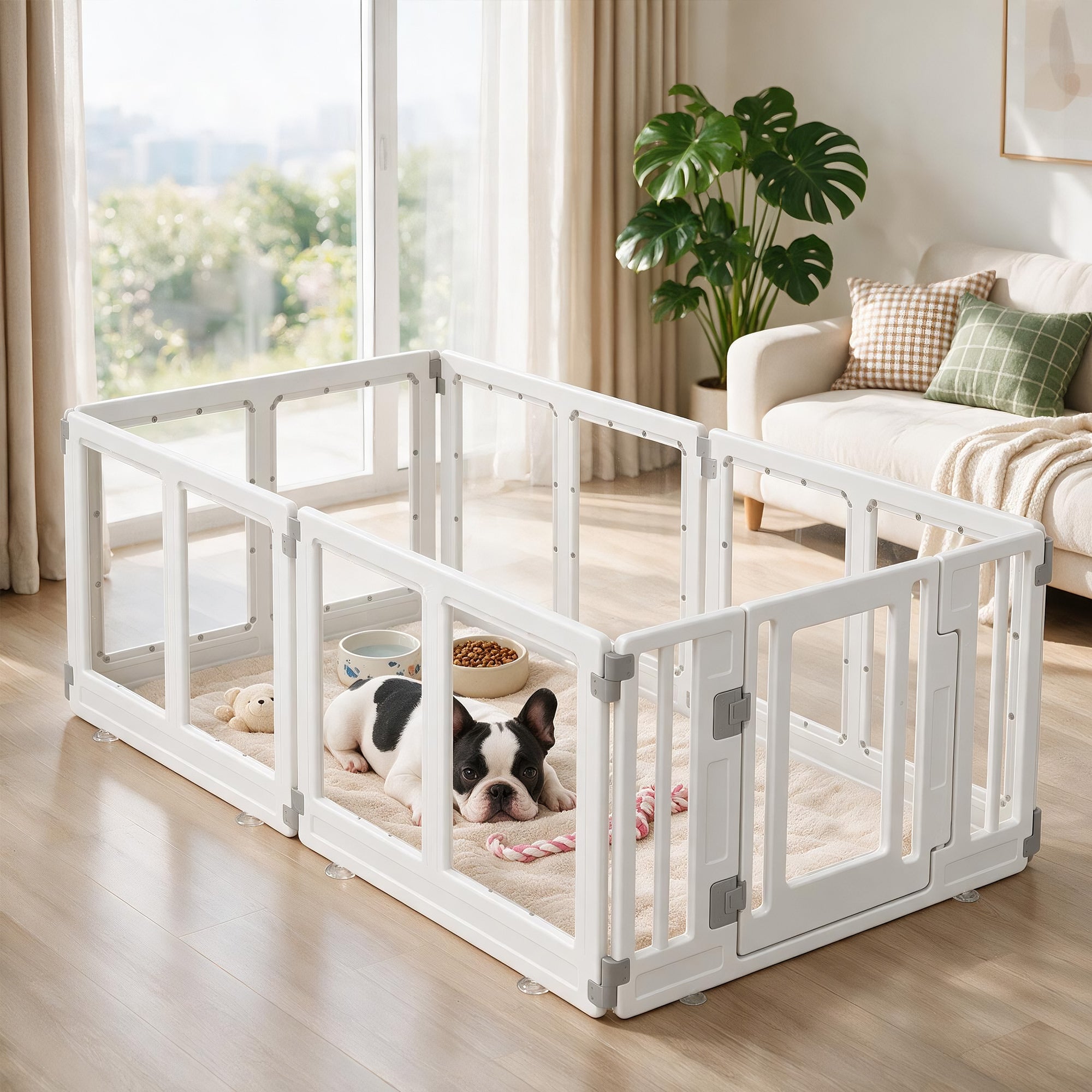 AFP 3-Size Acrylic Dog Playpen | Modular Clear Indoor Dog Exercise Pen with Lockable Door, Small to Large Pet Fence