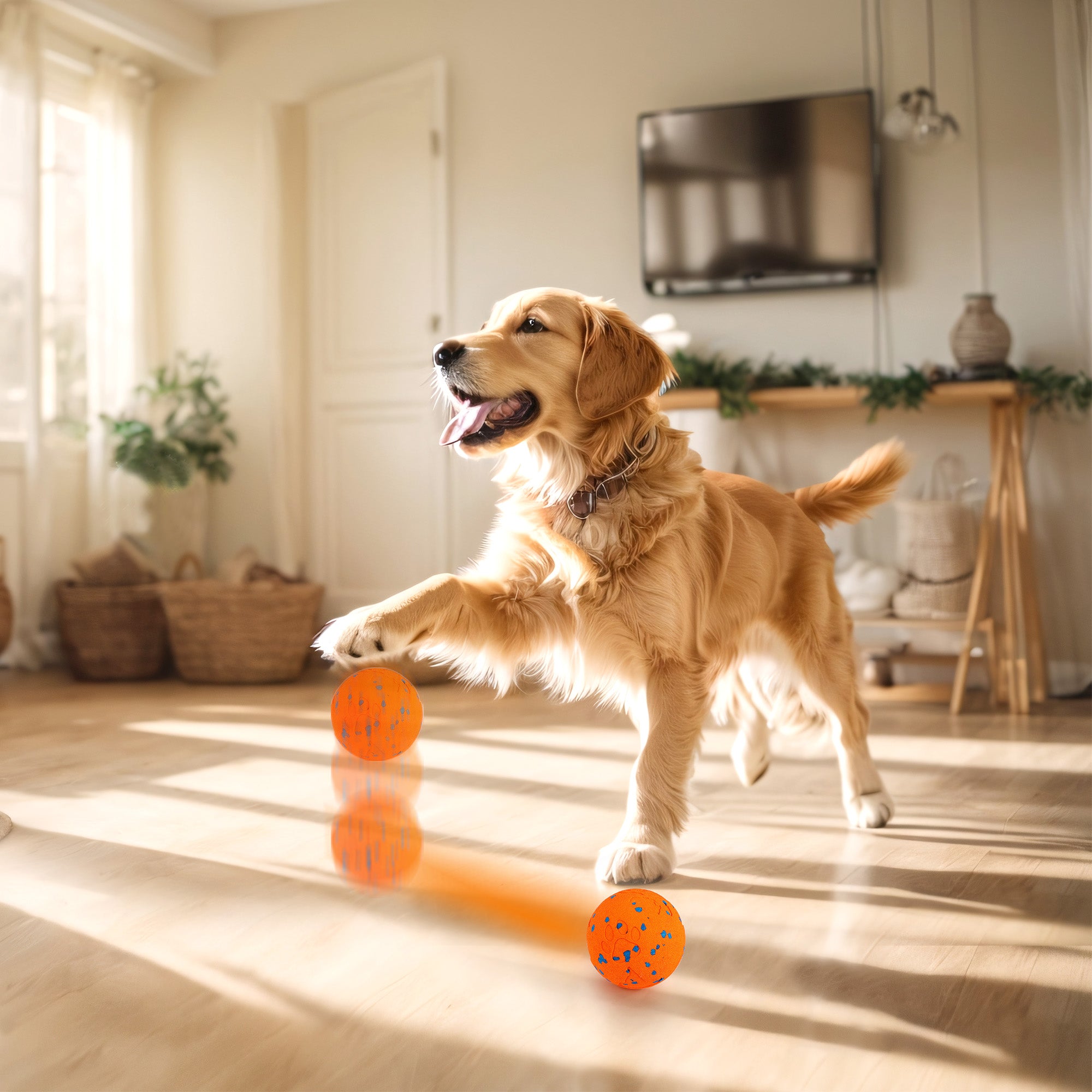 AFP Waggy Bouncing Ball | Motion Activated Interactive Dog Toy, USB Rechargeable 2 Modes Unpredictable Rotating Bouncing Ball