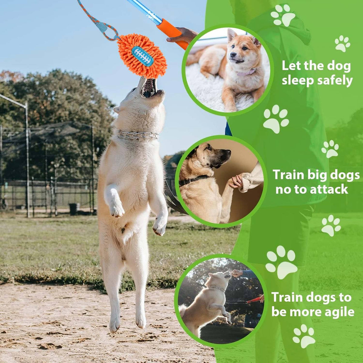 Wow Play - Dog Flirt Pole with American Football & Rope Tail Toys
