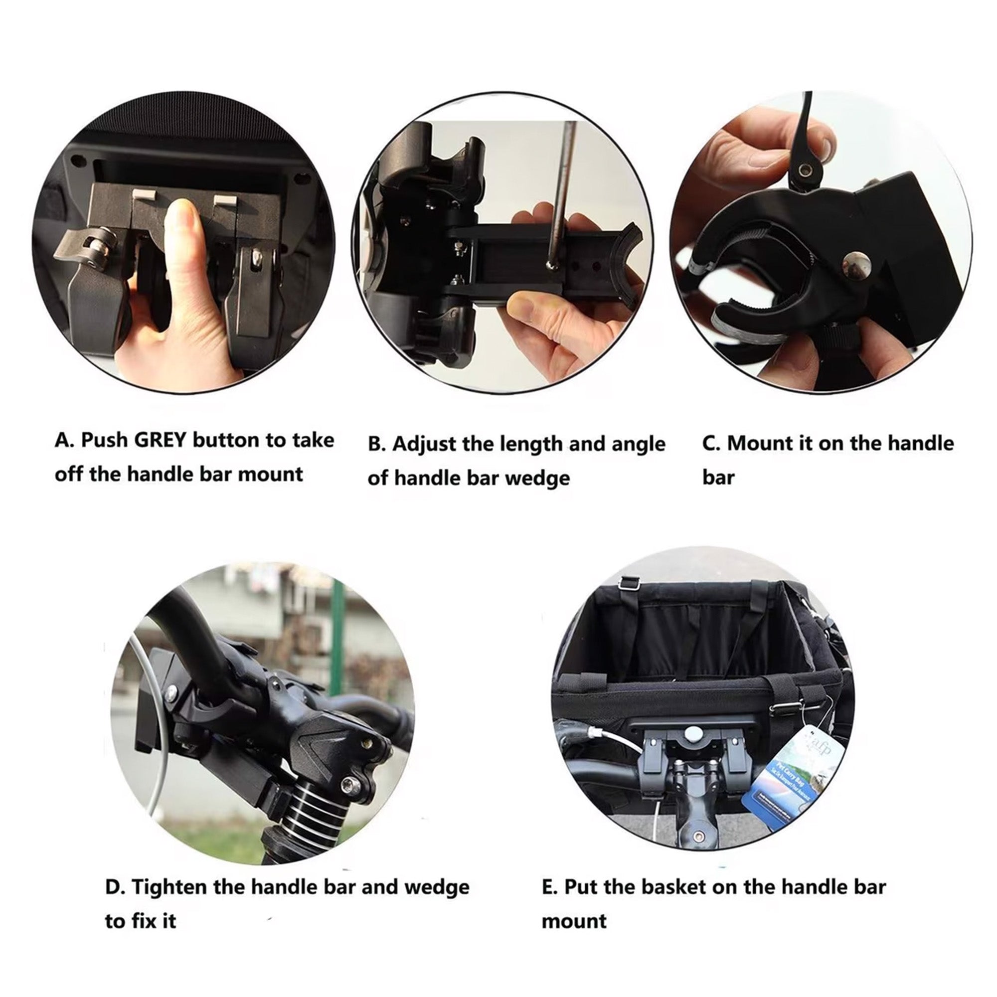 AFP Pet Bicycle Basket Carrier | Quick Release Handlebar Mount Bike Bag with Safety Leash & Breathable Vents, Holds Up to 8kg /18lbs for Small Pets