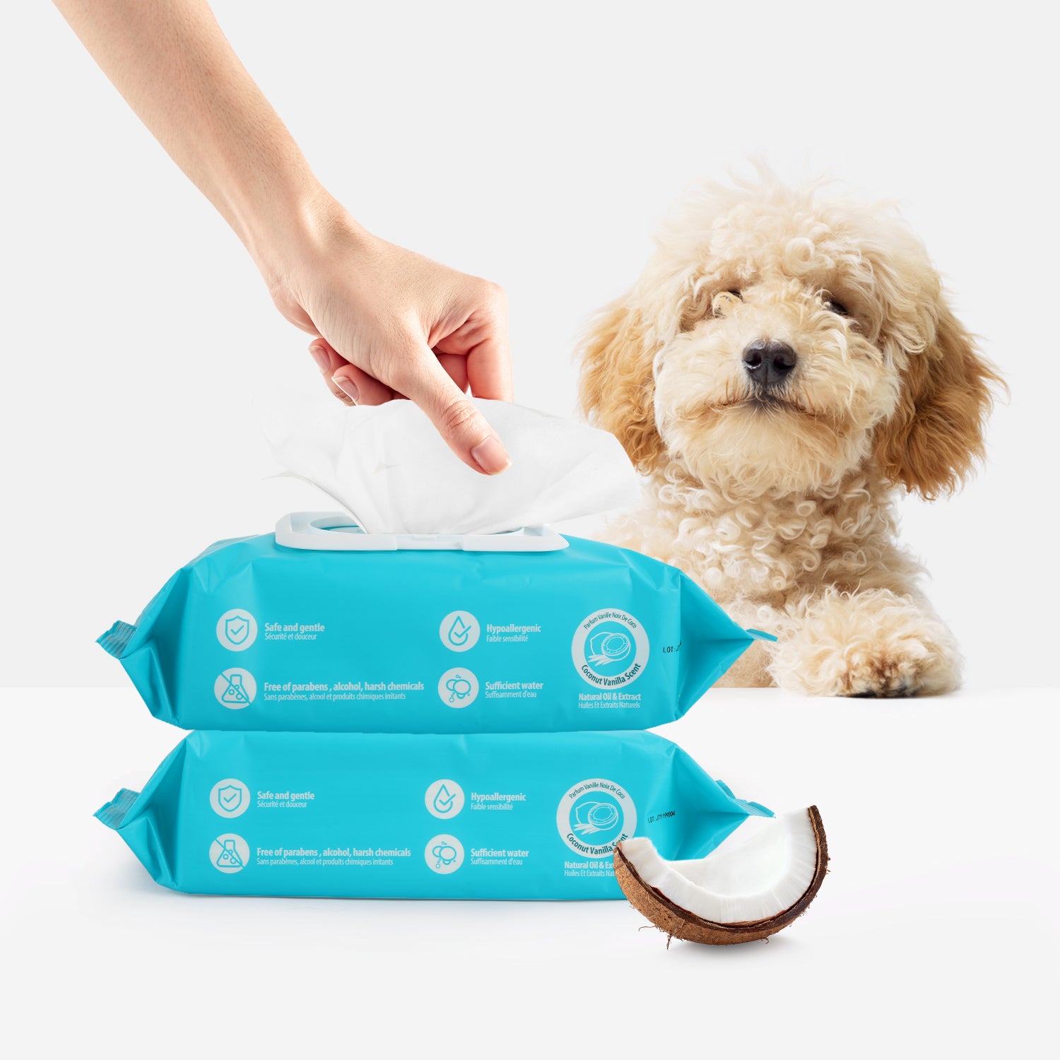 AFP-Allforpaws Coconut Oil Vanilla Extract Fragrance Free Alcohol-Free Pet Cleaning Wipes