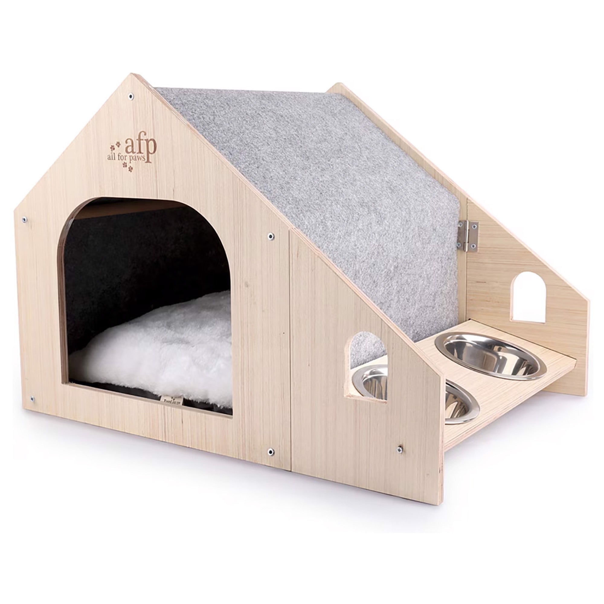 Classic Comfort-Feline Home With Feeding Bowls