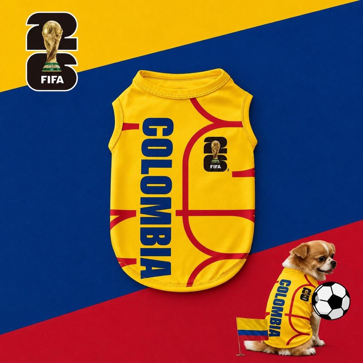 Official FIFA World Cup 2026 Edition - Dog Apparel,Yellow ,COLOMBIA