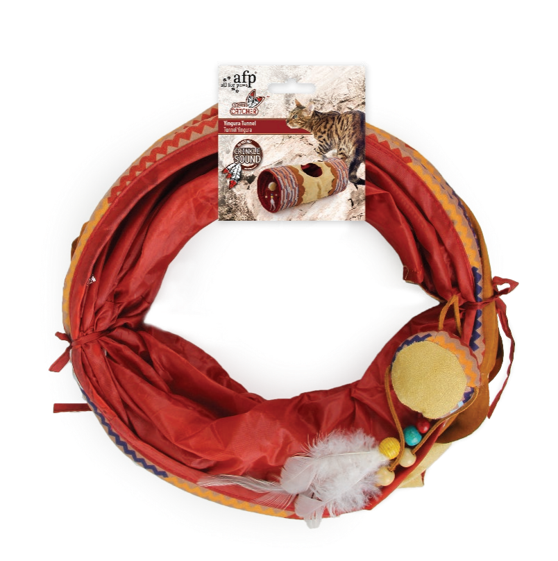 Allforpaws Dreamcatcher‑styled Yingura Tunnel Cat Toy, Beige, 24-in